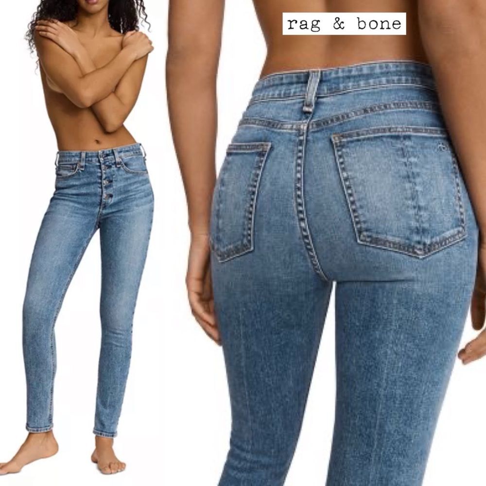 Rag & Bone Nina High Rise Skinny Jeans in Farrow Exposed Button Fly Size 25